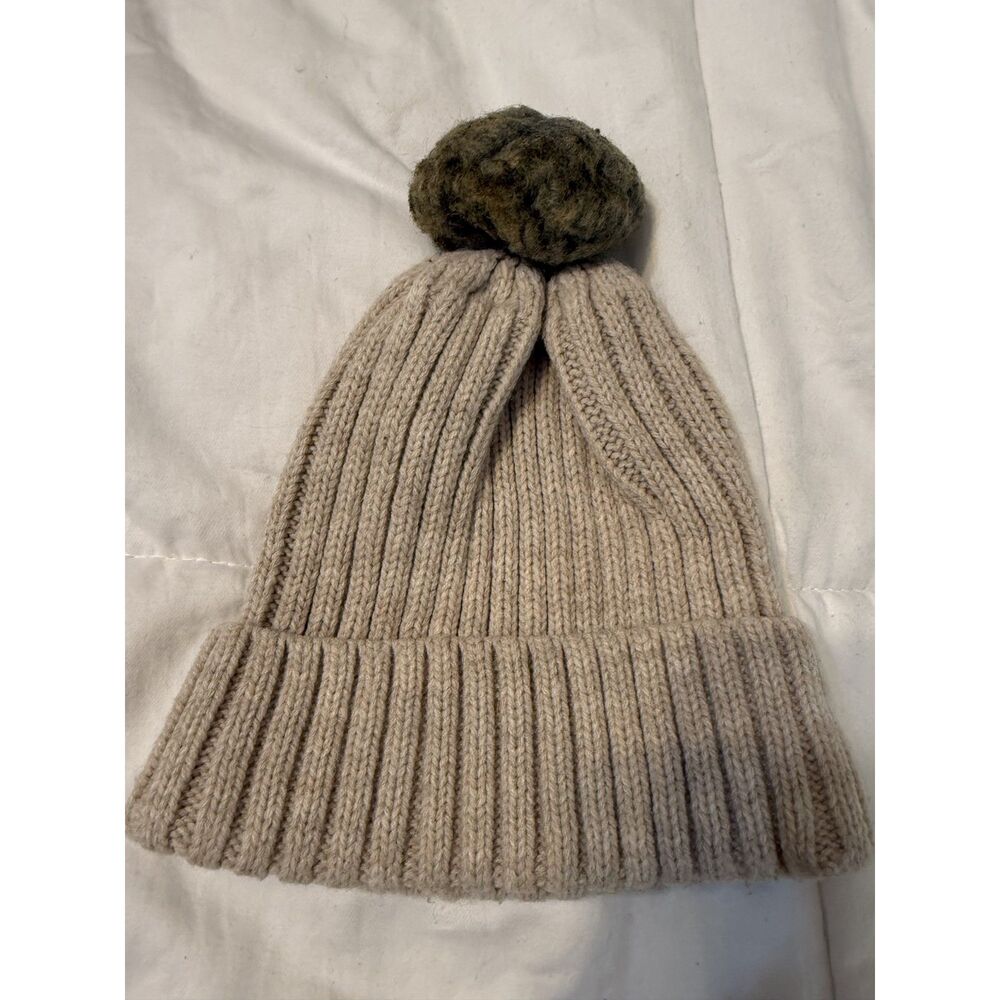 Primark Beige Neutral Ribbed Knit Pom Beanie One Size